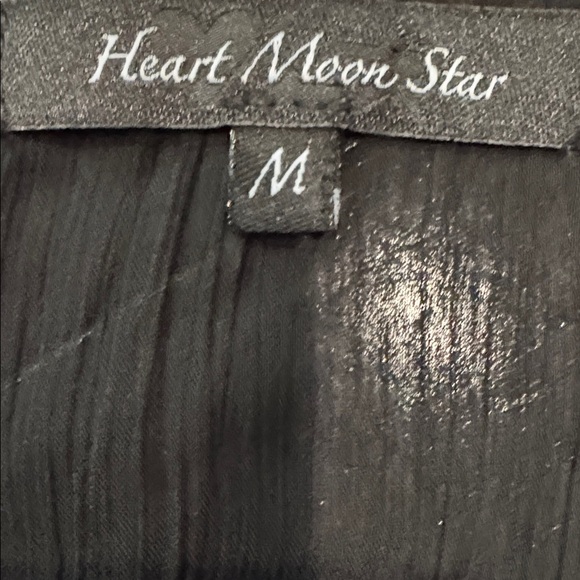 🟠Heart Moon Star Black Sheer Tie Back Blouse w/ Silver Accents & Flare Cuff Sz M - Picture 3 of 4
